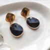 Pendientes de acero con pieza onix