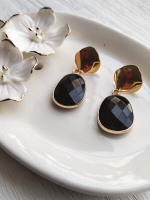 Pendientes de acero con pieza onix