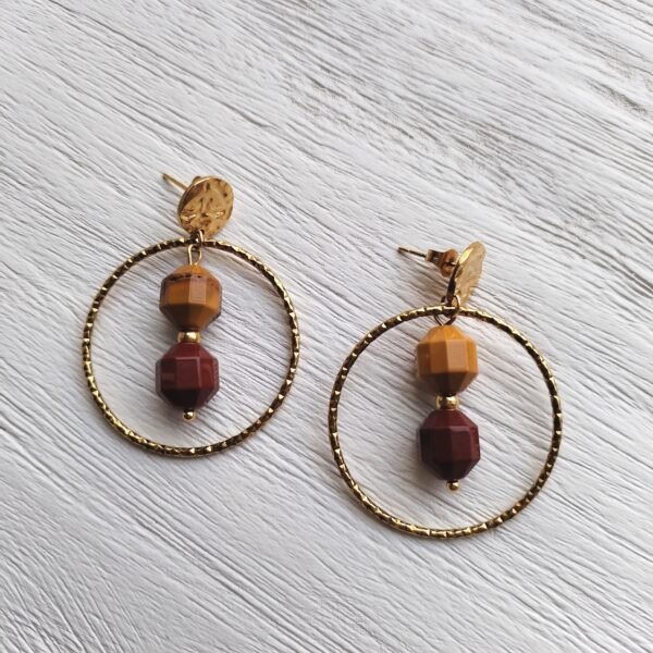 Pendientes de acero con aro y piedras naturales