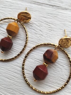 Pendientes de acero con aro y piedras naturales
