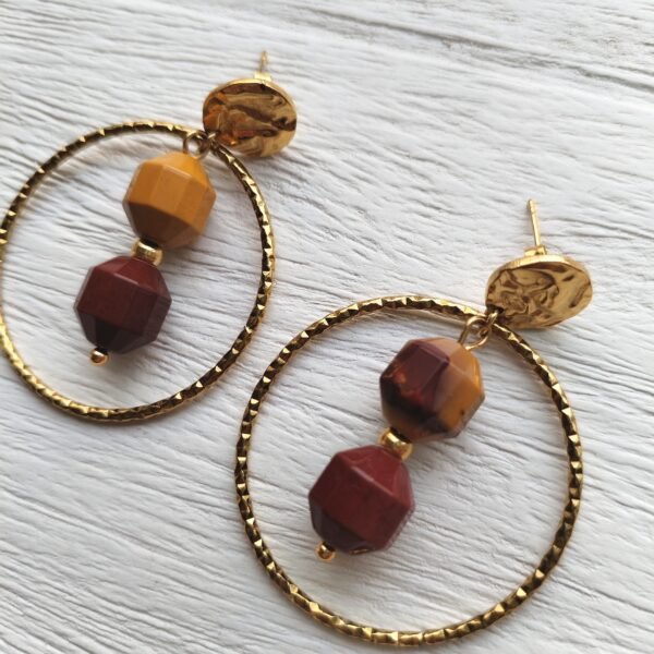 Pendientes de acero con aro y piedras naturales