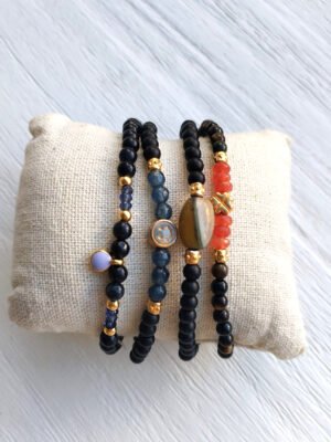 Beave - Pulseras de bolitas pequeñas negras